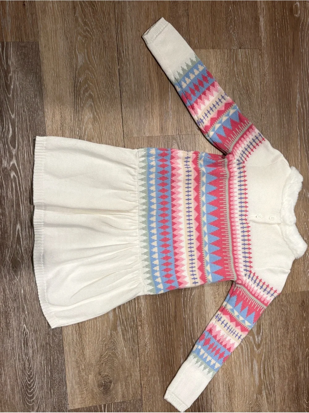 Gymboree Cream Sweater Dress with Pink and Blue Fair Isle Accents